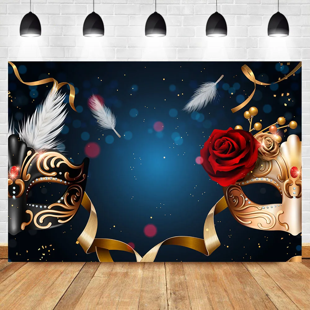 Вечерние маскарадные фоны NeoBack в стиле ретро с черно Золотой маской и розовым