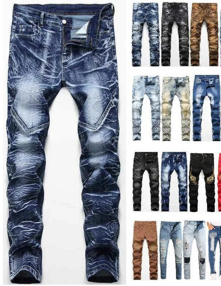 Men Jeans Hole Ripped Stretch Destroyed Hip Hop Jeans Design Men's Jeans Slim Stretch Slim Denim Pants Jeans Brand More Styles