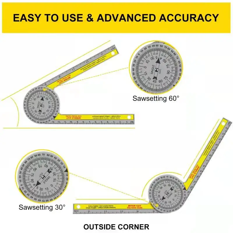 

Miter Saw Protractor with Measuring Rulers, Woodworking Carpenter Tools 505P-7 for Crown Molding Baseboard Trim Renovation Work