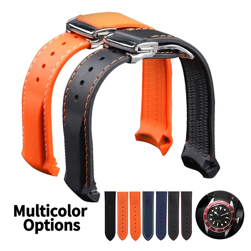

20mm 22mm Rubber Silicone Watch Bands Curved End Folding Clasp For Omega Watch AT150 SeaMaster 007 Seiko Strap Brand Watchband