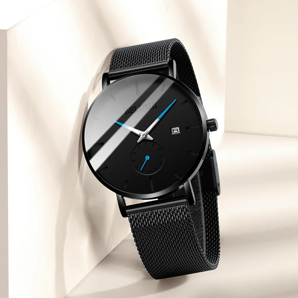 Модные мужские кварцевые часы ультра тонкие спортивные роскошные брендовые