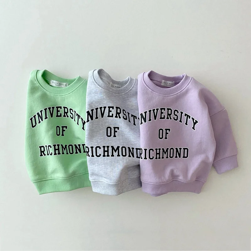 

Толстовки для маленьких мальчиков и девочек; Осенние детские толстовки с длинными рукавами; Хлопковые топы с буквенным принтом для девочек;...