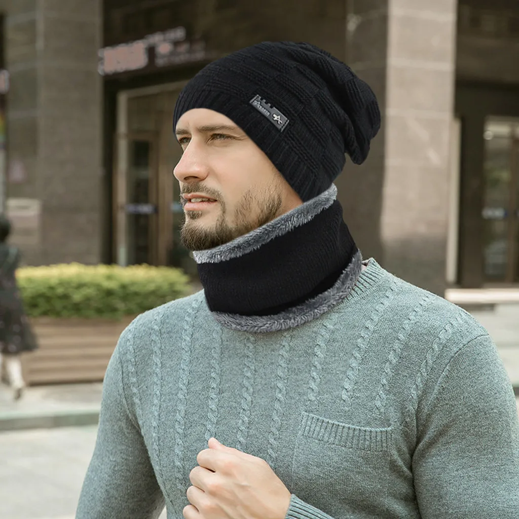 Зимние шапки для мужчин бини теплая вязаная шапка Skullies шарф наборы ДОБАВИТЬ