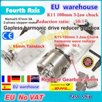 eu free vat 4th rotary axis gapless harmonic reducer gearbox 3 jaw k11 100mm dividing head65mm tailstock for cnc router milling