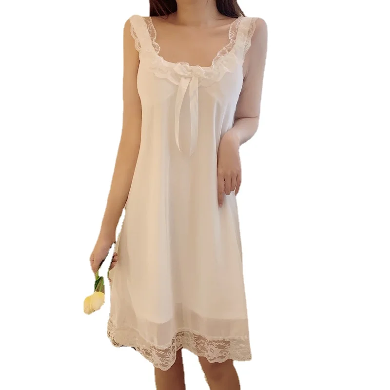 2021 Summer New Korean Lace Edge Nightdress Women's Sexy Sleepwear with Bra Sling Skirt Nightgown Lady Home Wear Nightwear
