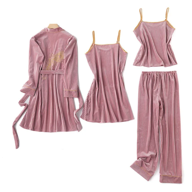 

Womens Pyjama Set Sexy Nightwear Lingerie 2019 Spring Autumn New Home Suit 4 Pieces Pajamas For Women Sleepwear Fdfklak