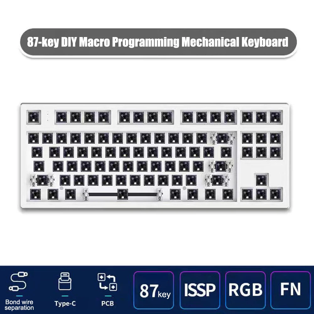 

Механическая клавиатура Flesports MK870, полностью RGB подсветка, светодиодная сменная клавиатура, DIY Type-C FL.CMMK, спутник, вал, комплект для ПК