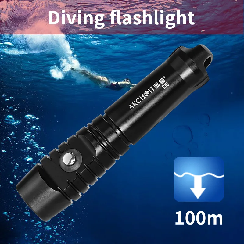 C10 Portable USB charging diving troch 1200lume diving flashlight Underwater 100m diving lighting lamp diving light strobe light images - 6