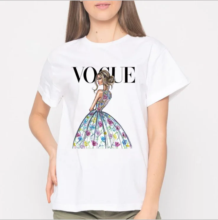 

Women's Fashion Princess Series Printed White Round Neck Women's T-shirt Women Clothes Graphic Tee Clothing Women