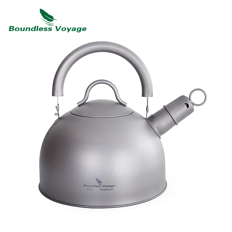 

Boundless Voyage Outdoor Camping Titanium Kettle with Folding Handle Big Capacity Pot with Warning Buzzer 2L