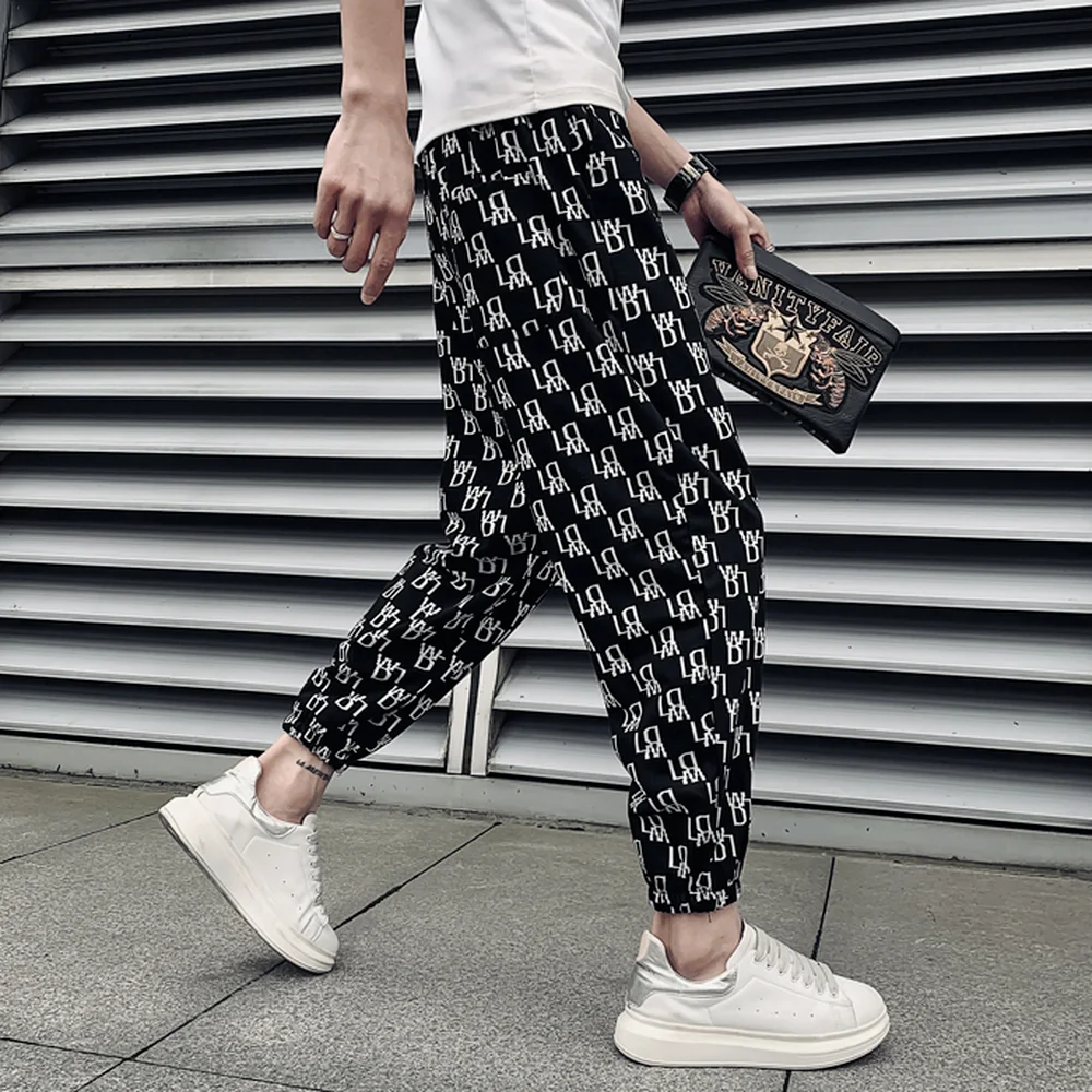 

Men Full Letter Print Joggers Pants 2021 Summer Mens Loose Japanese Streetwear Sweatpants Male Korean Fashions Baggy Sweat Pants
