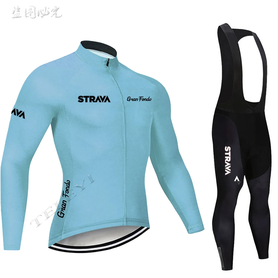 

2019 Pro STRAVA, командные вело-Джерси, быстросохнущие Трикотажные изделия с длинным рукавом и велосипедные брюки, комплект, дышащая одежда
