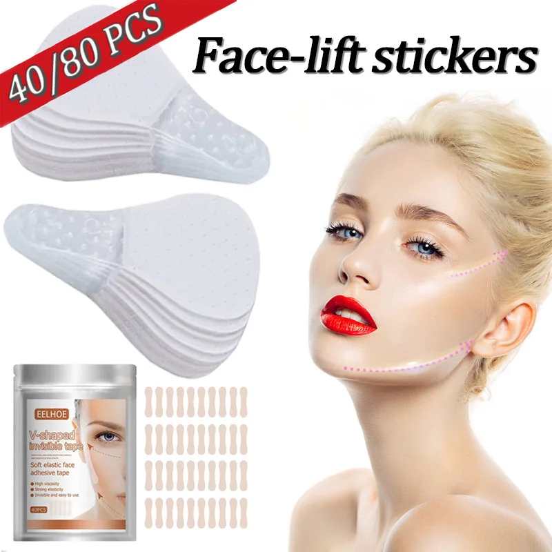 

40/80/100Pcs 4Types Face Lift Tape V Face Invisible Lifting Stickers V-Shape Slimming Face Stickers Neck Chin Women Makeup Tapes