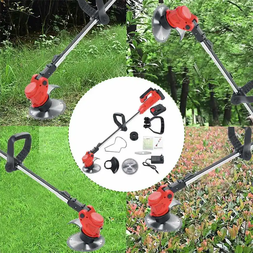 

21V Cordless Grass Trimmer 450W Adjustable Lawn Mower Garden Pruning Cutter Home DIY Powerful Garden Tools with 2Pcs Battery