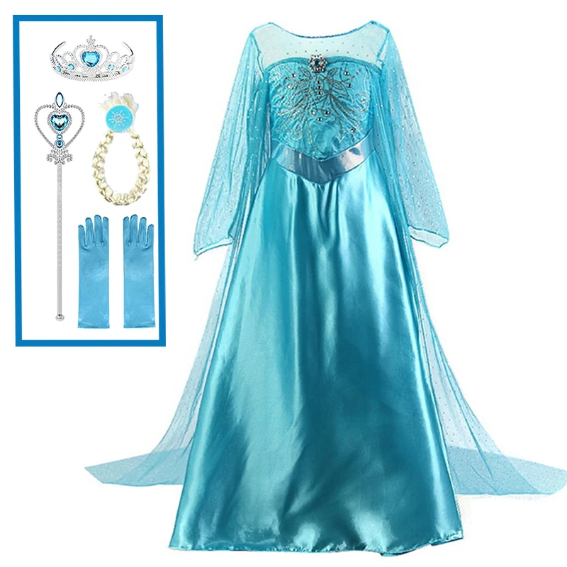 Vestidos de Elsa para ni&ntilde;a, ropa de princesa para Cosplay, fiesta de cumplea&ntilde;os disfraces de, bata Infantil 2021-0