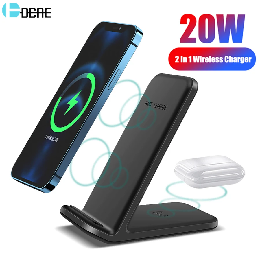 20w qi wireless charger stand 2 in 1 fast charging dock station for iphone 13 12 11 xs xr x 8 airpods 3 pro samsung s21 s20 buds free global shipping