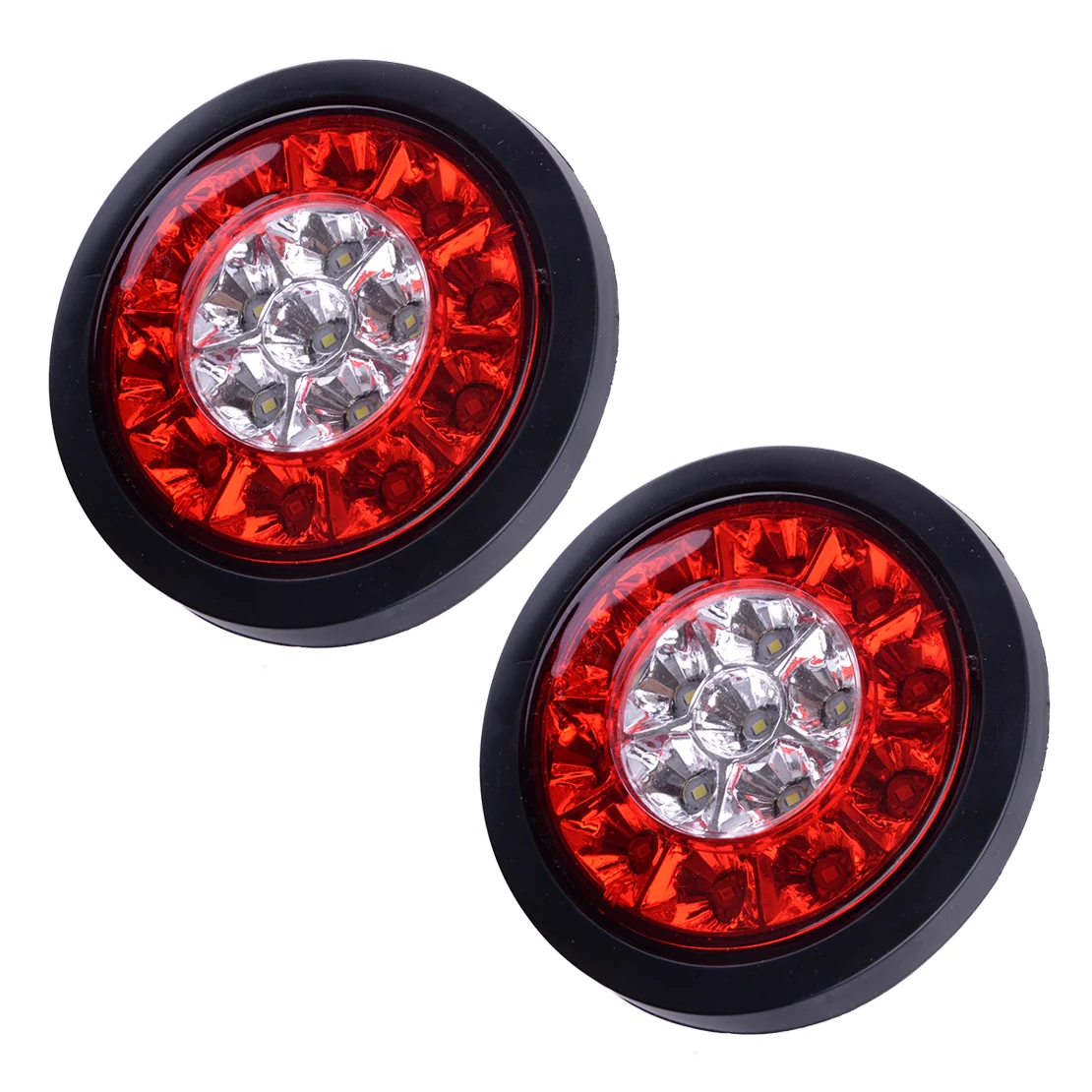 

Universal 2Pcs 12V Round Red & White 16 LED Tail Stop Brake Turn Signal Lights for Cars Trucks Trailers Boats Buses Caravans