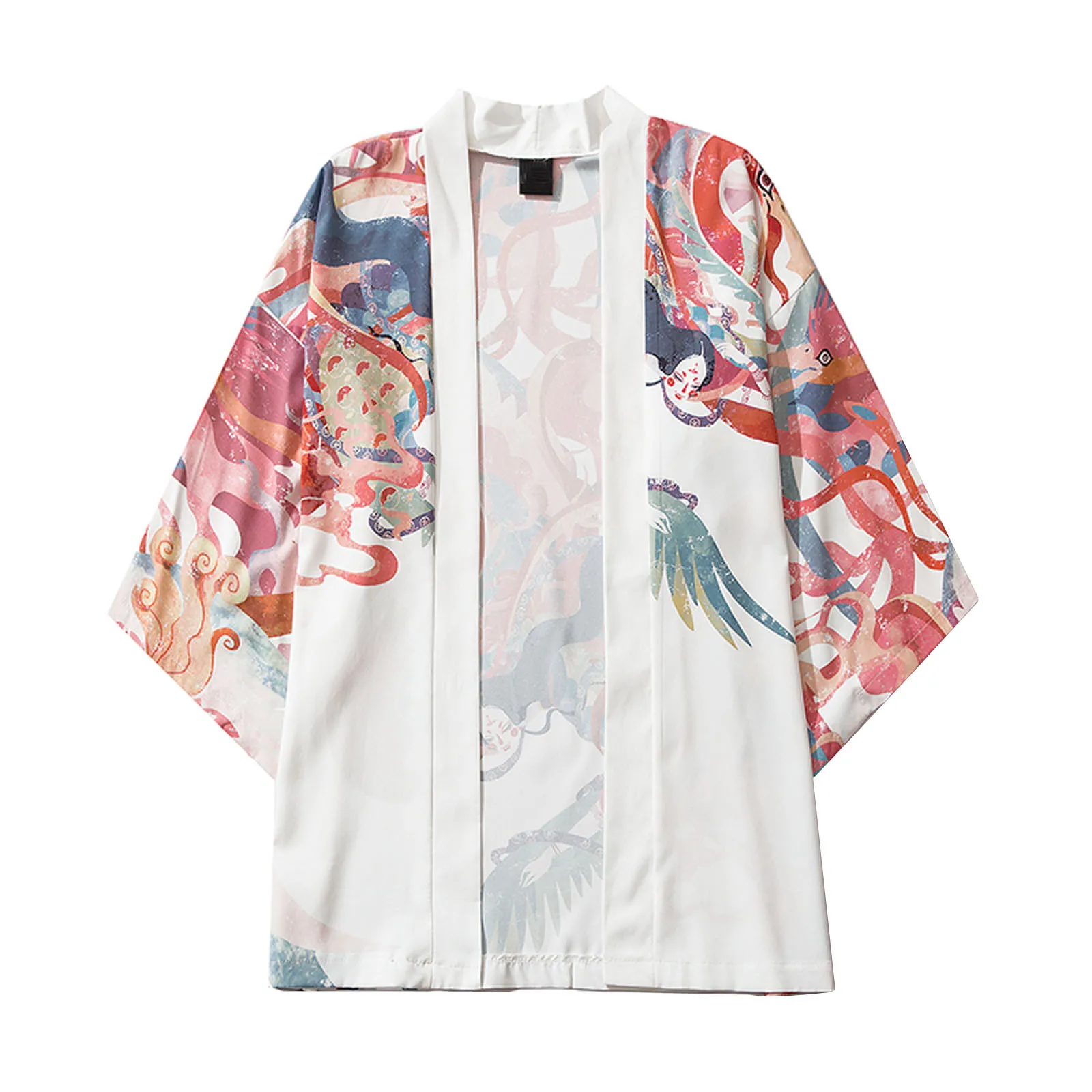 

Fashion Men's Cardigan Japanese Style Print Cover Up Loose Three-Quarter Sleeve Kimono Harajuku y2k Hot Spring Vacation Clothes