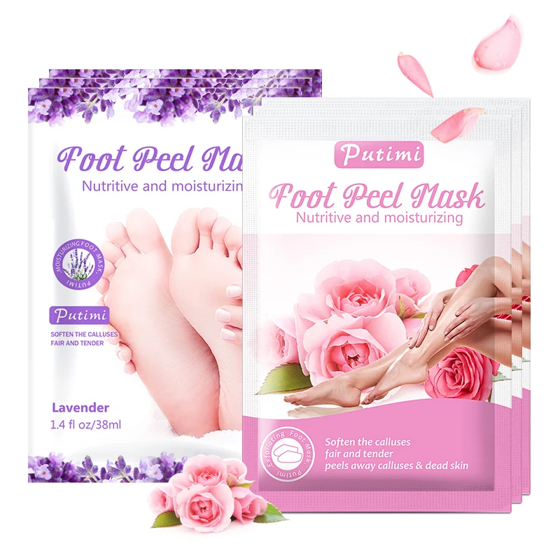 

PUTIMI 2packs Exfoliating Foot Mask Lavender/Rose Whitening Feet Mask Peeling Dead Skin Calluses Pedicure Socks Foot Patch