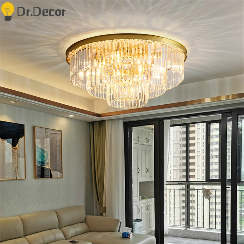 Роскошный потолочный светильник в скандинавском стиле с золотыми кристаллами