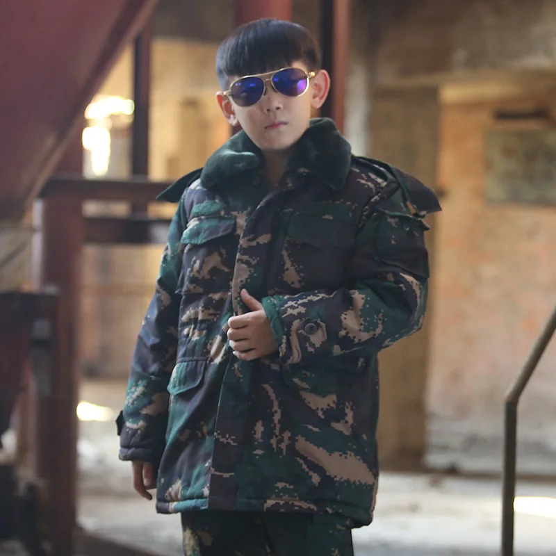 tiger camo thick 20 Зимняя Детская камуфляжная хлопковая стеганая куртка 3 в 1, водонепроницаемая ветрозащитная детская верхняя одежда для пеших прогулок и охоты - Цвет: tiger camo thick