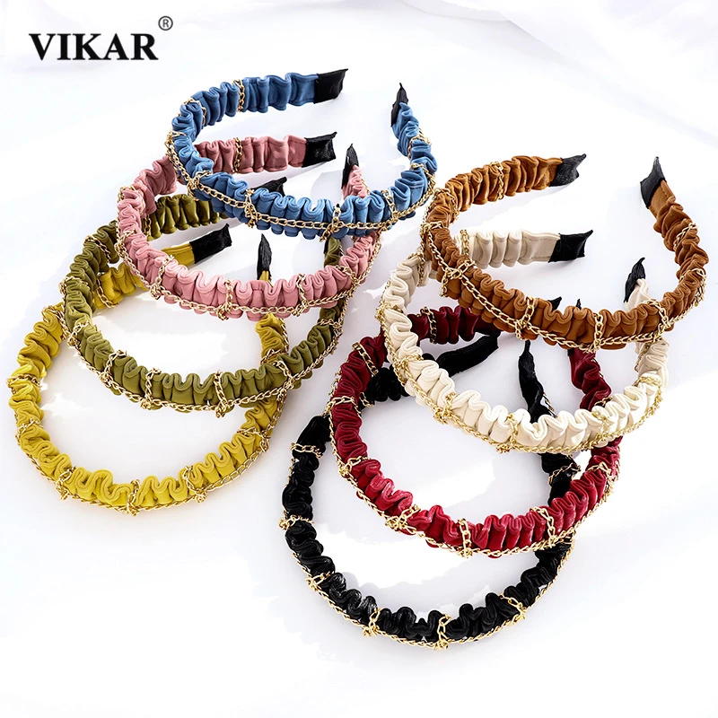 

New Women Elegant PU Leather Headband Girls Metal Chain Headband Hairband Knot Hairband Head Band Hair Hoop Accessories VIKAR