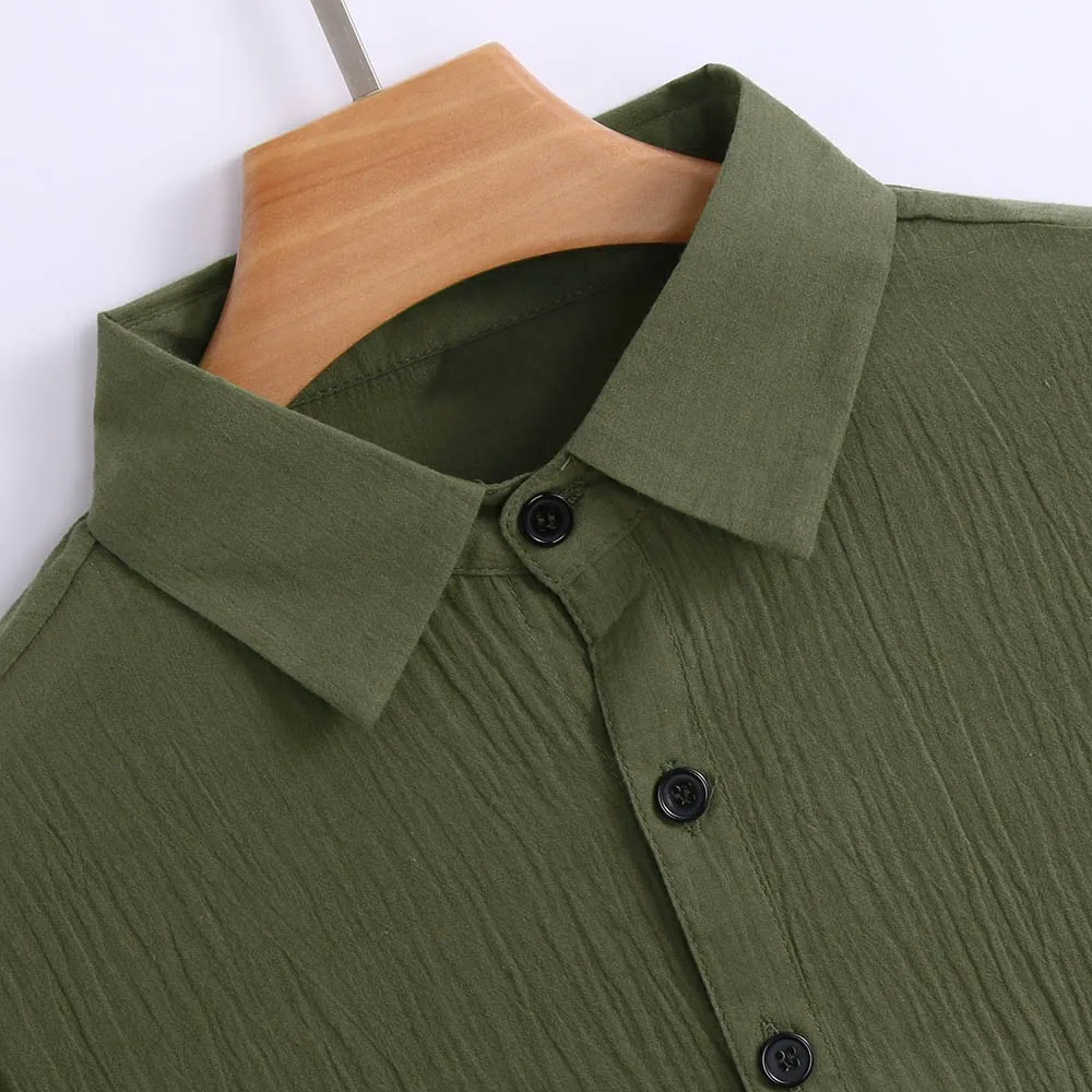 Мужская рубашка с длинным рукавом и открытой строчкой хлопковая льняная пляжная