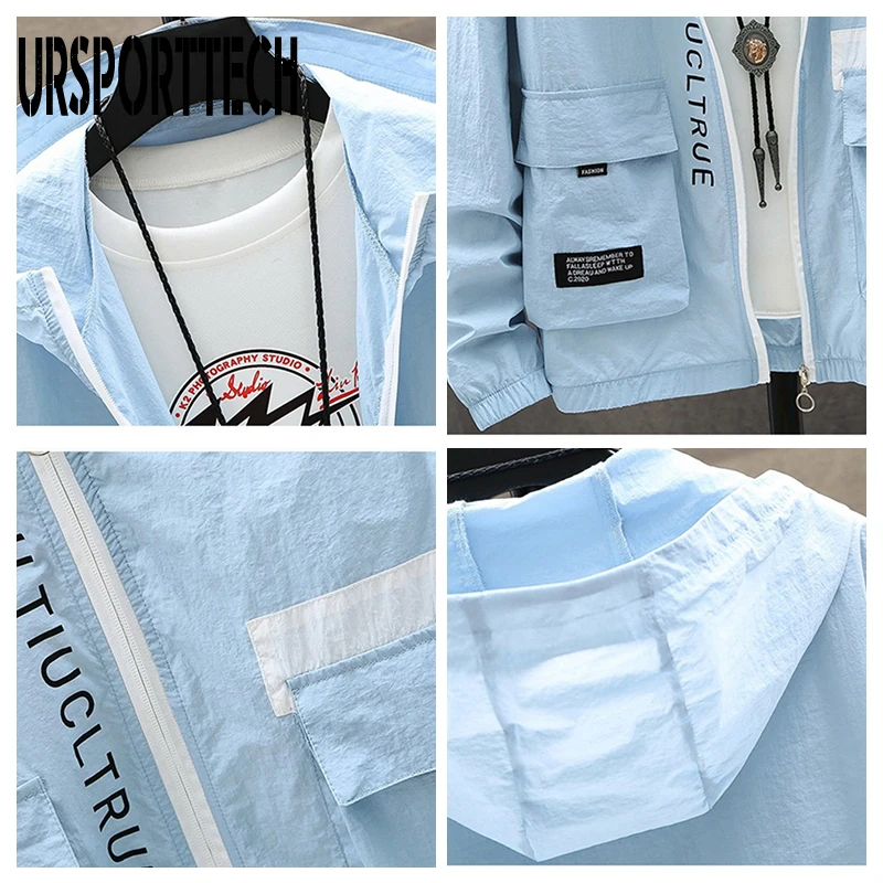 

Summer Autumn Thin Jacket Men Boys Light Hoodies Sun Protection Clothing Loose Hooded Streetwear Outdoor Sport Oversize Coats