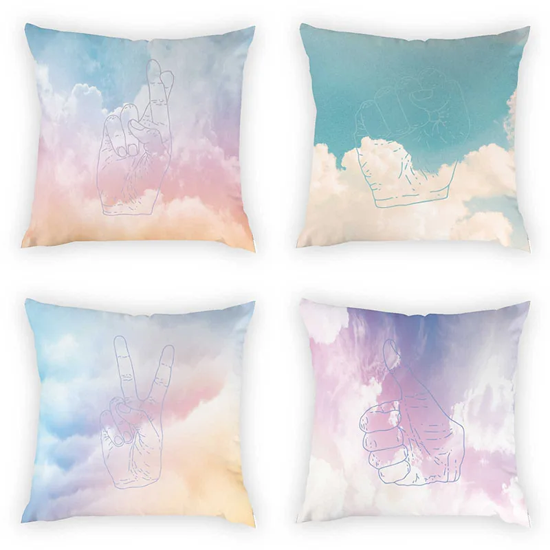 

Cute Girly Style Colorful Clouds Pattern Cushion Cover Gesture Pattern Peach Skin Print Home Decor Throw Pillow 45*45cm