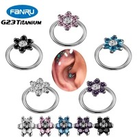g23 titanium piercing earrings hoop crystal flower cz hinged clicker tragus cartilage helix ear clips body perforated jewelry