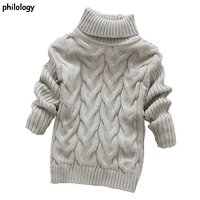 philology 2t 8t pure color winter boy girl kid thick knitted bottoming turtleneck shirts solid high collar pullover sweater