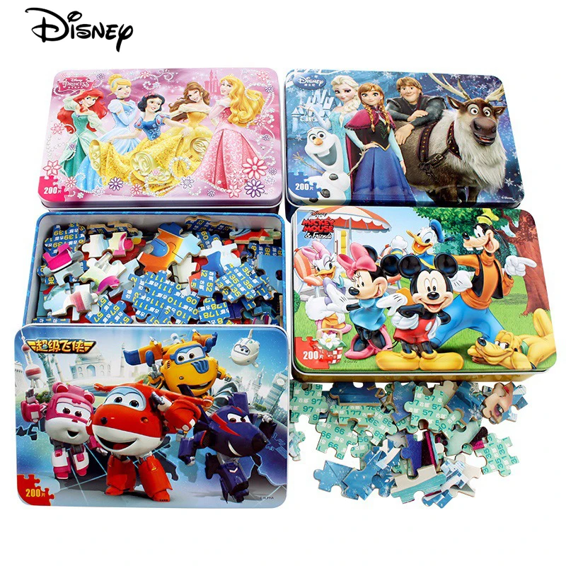 

200pcs Disney Frozen Marvel Spiderman Avengers Toy Story Puzzle Mickey Minnie Kids DIY Wooden Jigsaw Educational Figure Gift