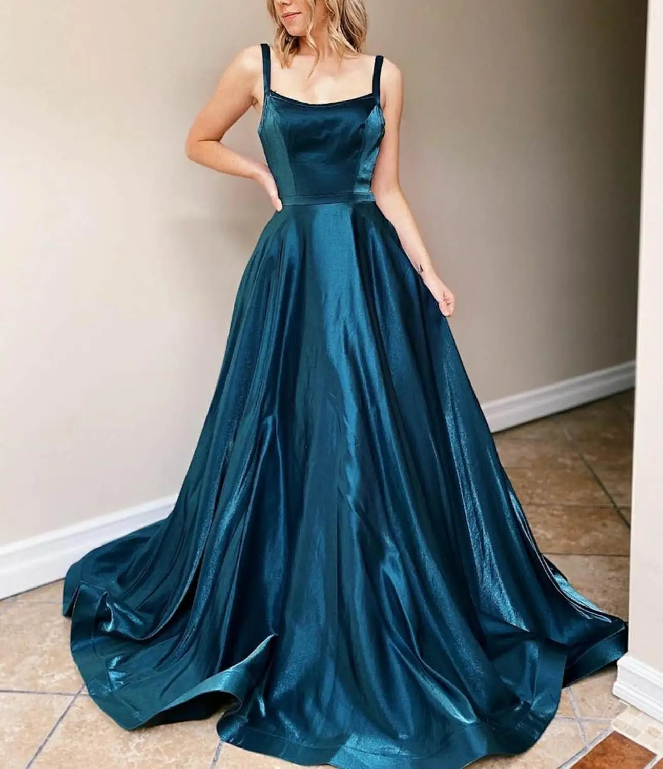 

Женское вечернее платье VKBRIDAL, синее длинное ТРАПЕЦИЕВИДНОЕ Платье макси с карманами, с перекрещивающейся спиной, для выпускного вечера