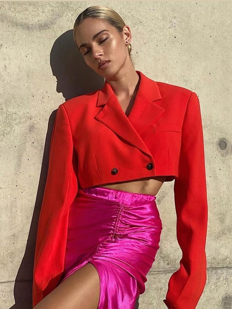 Articat Double Layer Jackets for Women Autumn 2021 Coat Long Sleeve Vintage Casual High Street Cropped Blazer Outwear | Женская одежда