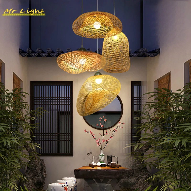

Современный бамбука подвесной светильник светодиодный подвесные лампы освещения Ресторан отеля Подвесная лампа из ротанга Гостиная Кухня...
