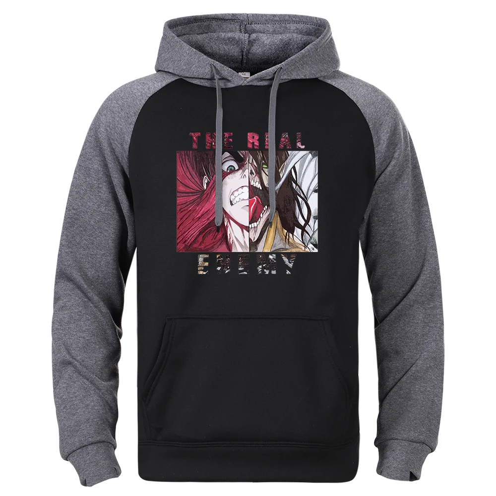 

Attack On Titan The Real Enemy Print Fashion Outdoor Unisex Hood High-Quality Brand Casual Raglan Hoodie Clothe Oversize Hoody