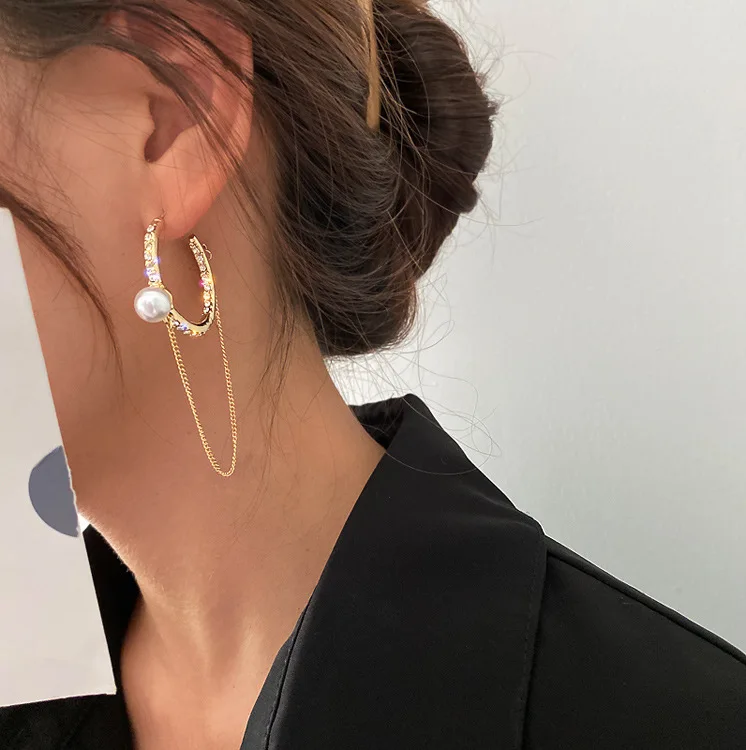 

Fashion New Earrings for Womne Geometric Pearl Earrings Korean Temperament Earrings Long Chain Earrings Lady Jewelry Gift