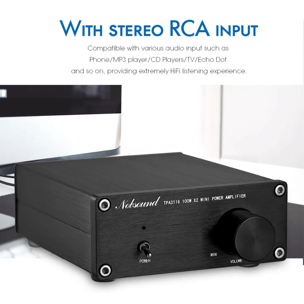 Nobsound Мини цифровой аудио усилитель мощности HiFi TPA3116 стерео музыка 2-канальный 100 Вт* 2 черный шасси