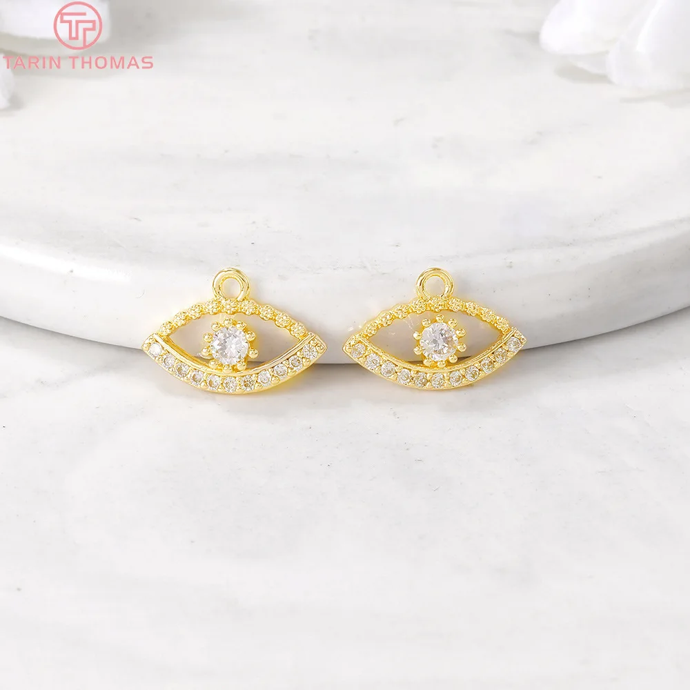 

6 шт 9x14 мм Отверстие 1,5 мм с покрытыем цвета чистого 24 каратного золота Цвет латунь с Циркон глаз Шарм Подвески для самостоятельного изготовл...