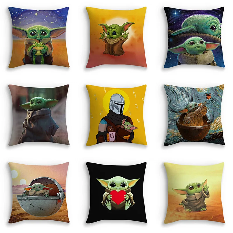 

Baby Yoda Cute Pillowcase 45cm Cushion Cover Star Wars Mandalorian Yoda Themed Pillowcases For Home Sofa Printed Pillow Covers