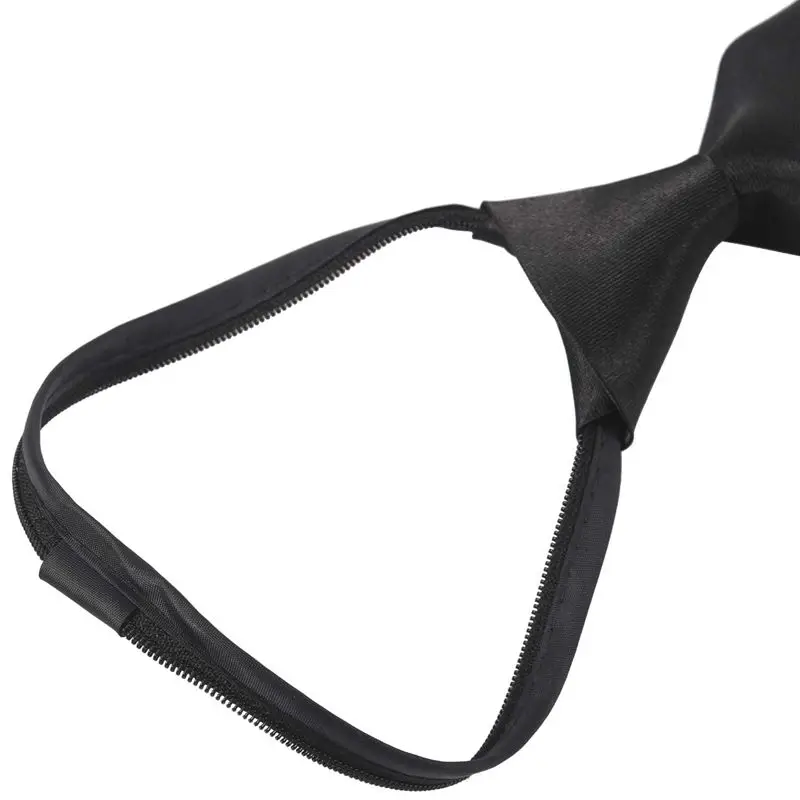 

Men Solid Black Polyester Zip Up Necktie Smooth Zipper Tie