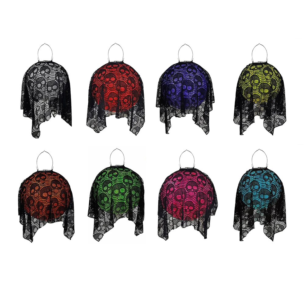 

Black Solar Gauze Pumpkin Skul Pattern Halloween Pumpkin Skull Hanging Projection Lantern Solar Cloth Pendant Light