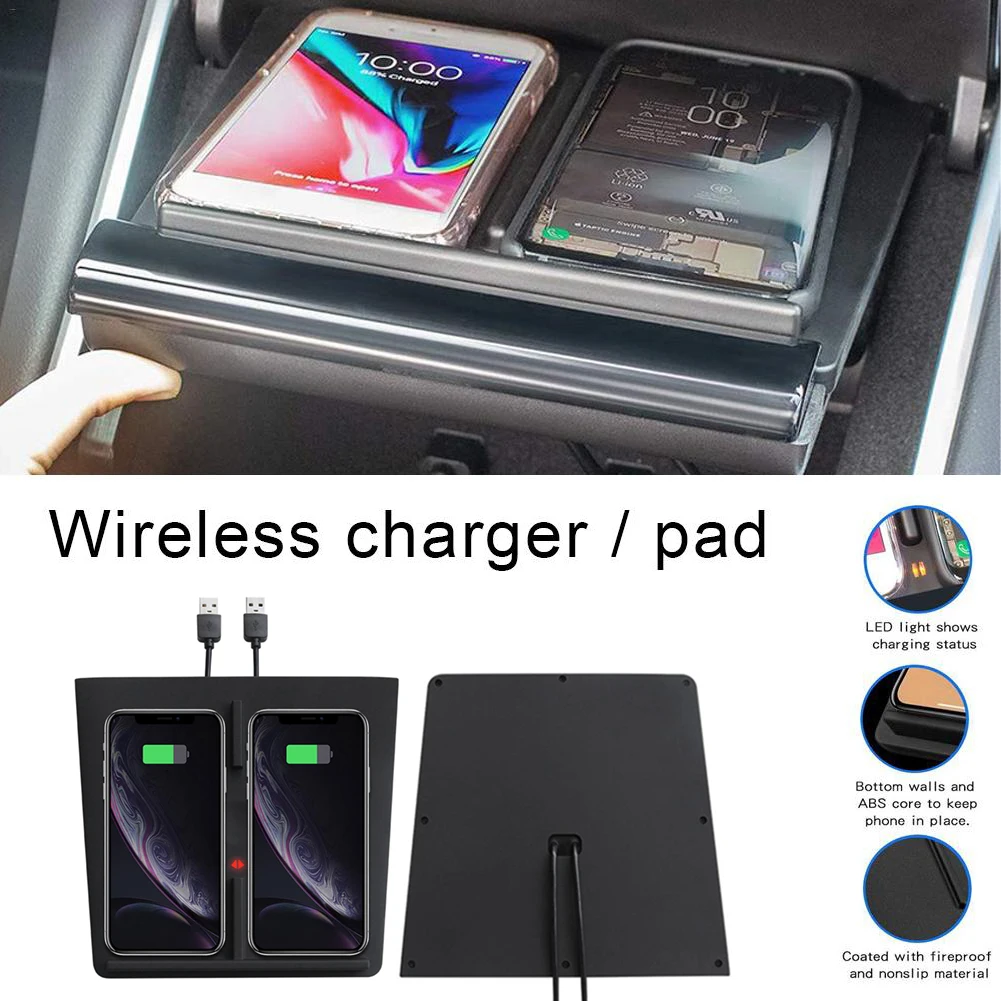 Автомобильное беспроводное зарядное устройство Qi с двумя USB-портами для