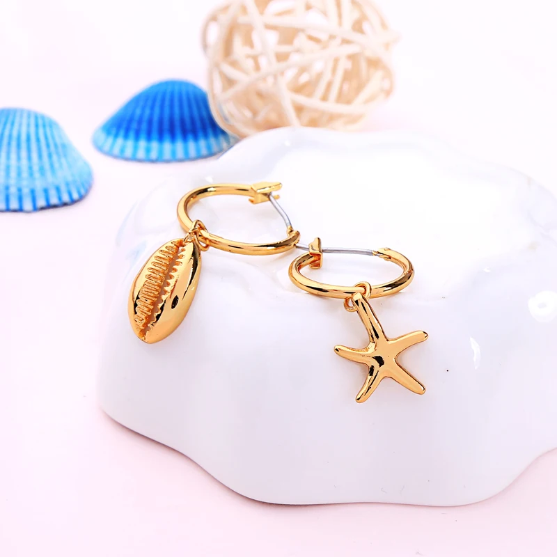 BALANBIU Асимметричный золотой цвет латунь имитация оболочки морская звезда Висячие