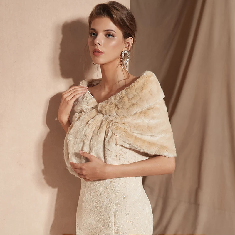 Женская меховая накидка цвета шампанского свадебное болеро из искусственного