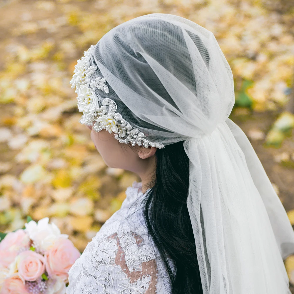 

Двухслойная Фата V43 с гребнем, свадебная однотонная мягкая Тюлевая, короткая белая, цвета слоновой кости, для невесты