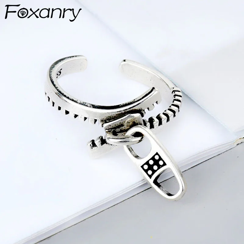 

Evimi 925 Standard Silver Vintage Handmade Zipper Rings For Women Trendy Creative Punk Hiphop Rock Party Finger Jewelry Gifts