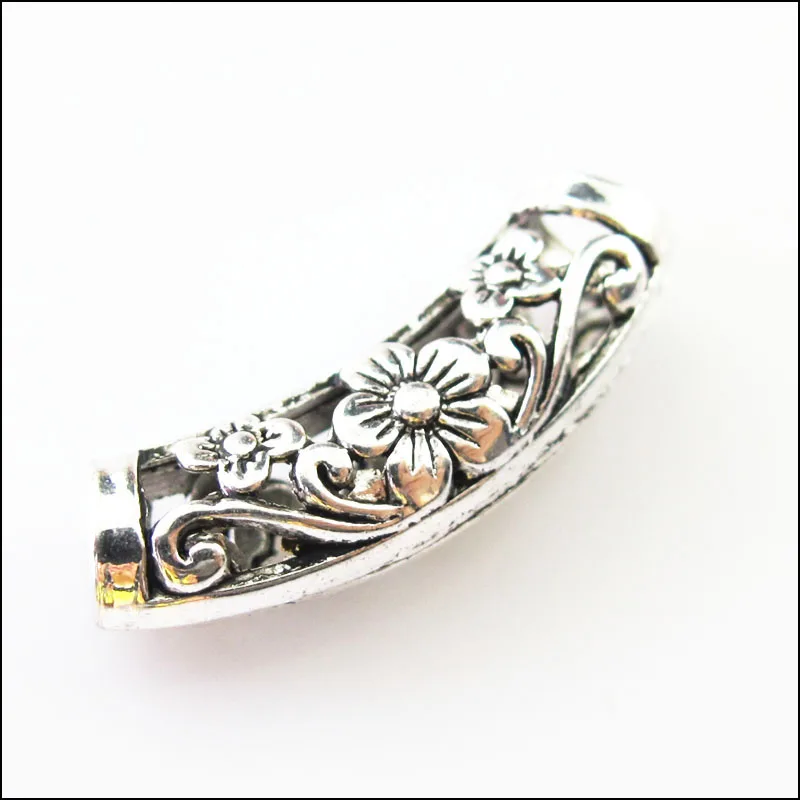 

10 New Charms Wave Flower Tube Spacer Beads 9x25.5mm Tibetan Silver Tone