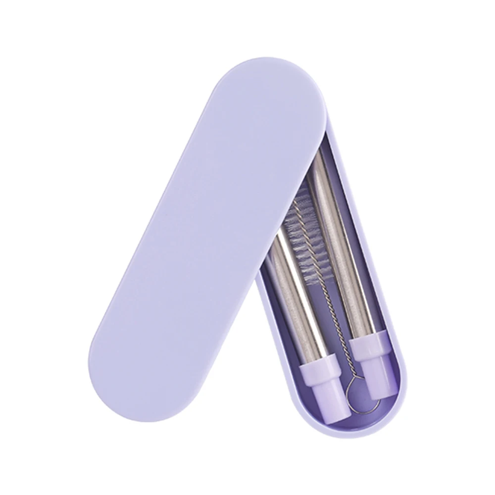 Light purple Телескопические Складные Многоразовые трубочки из нержавеющей стали складные металлические портативные соломы с чехол и щетка для чистки для путешествий и офиса - Цвет: Light purple