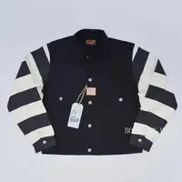 BOB DONG Patchwork Prison Stripe Canvas Jacket Hot Rod Motorcycle Rugged Style 507xx